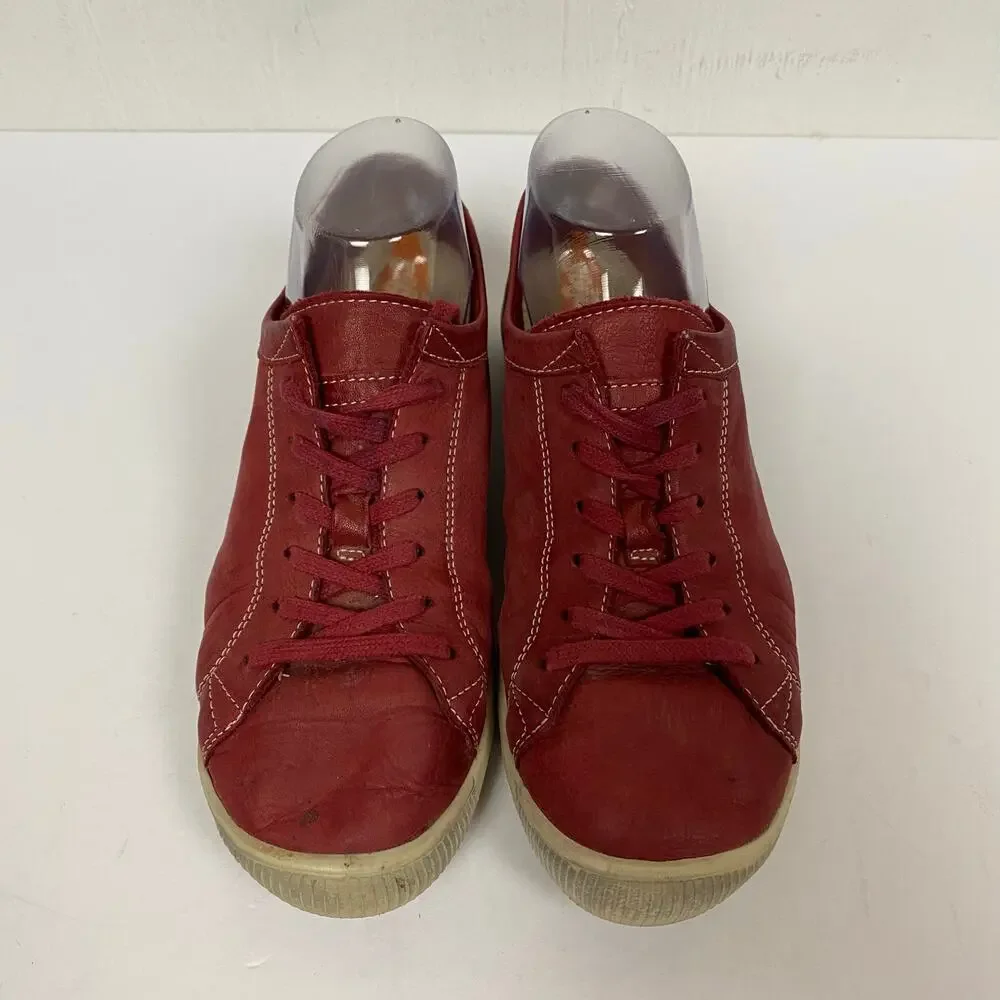 Softinos by Fly London Isla Womens Red Soft Leather Trainers Shoes EU 39 US 9